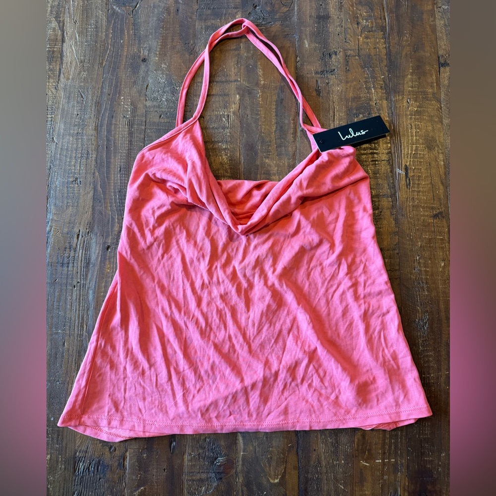 Lulu's Coral Cowlneck Halter Top